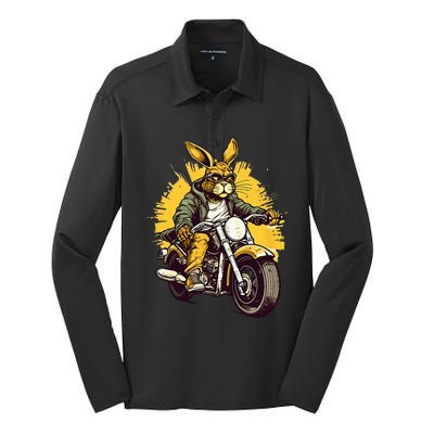 Cool Rabbit Motorcycle Rider Wild Hare Biker Silk Touch Performance Long Sleeve Polo