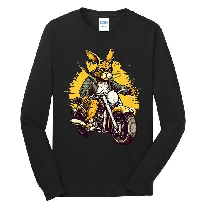 Cool Rabbit Motorcycle Rider Wild Hare Biker Tall Long Sleeve T-Shirt