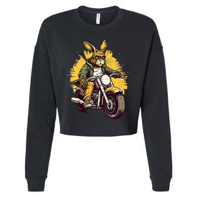 Cool Rabbit Motorcycle Rider Wild Hare Biker Cropped Pullover Crew