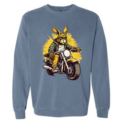 Cool Rabbit Motorcycle Rider Wild Hare Biker Garment-Dyed Sweatshirt