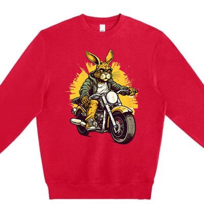 Cool Rabbit Motorcycle Rider Wild Hare Biker Premium Crewneck Sweatshirt