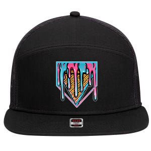 Cute Retro Melting Ice Cream Cone Baseball Home Plate 7 Panel Mesh Trucker Snapback Hat