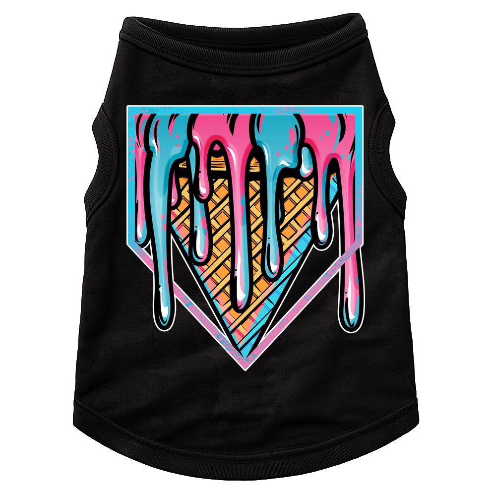 Cute Retro Melting Ice Cream Cone Baseball Home Plate Doggie Tank