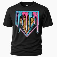 Cute Retro Melting Ice Cream Cone Baseball Home Plate Cooling Performance Crew T-Shirt