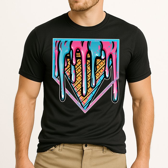 Cute Retro Melting Ice Cream Cone Baseball Home Plate Cooling Performance Crew T-Shirt