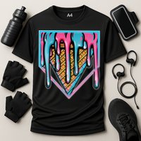 Cute Retro Melting Ice Cream Cone Baseball Home Plate Cooling Performance Crew T-Shirt