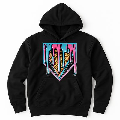 Cute Retro Melting Ice Cream Cone Baseball Home Plate Hoodie
