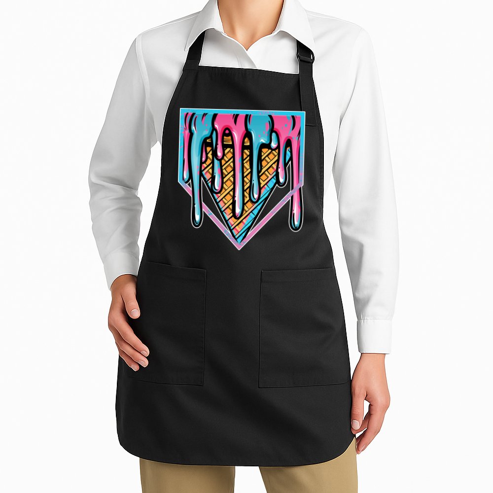 Cute Retro Melting Ice Cream Cone Baseball Home Plate Apron