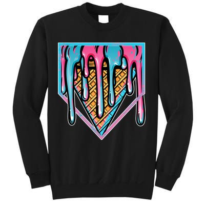 Cute Retro Melting Ice Cream Cone Baseball Home Plate Sweatshirt