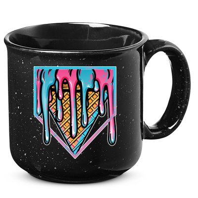 Cute Retro Melting Ice Cream Cone Baseball Home Plate 15oz Campfire Ceramic Mug