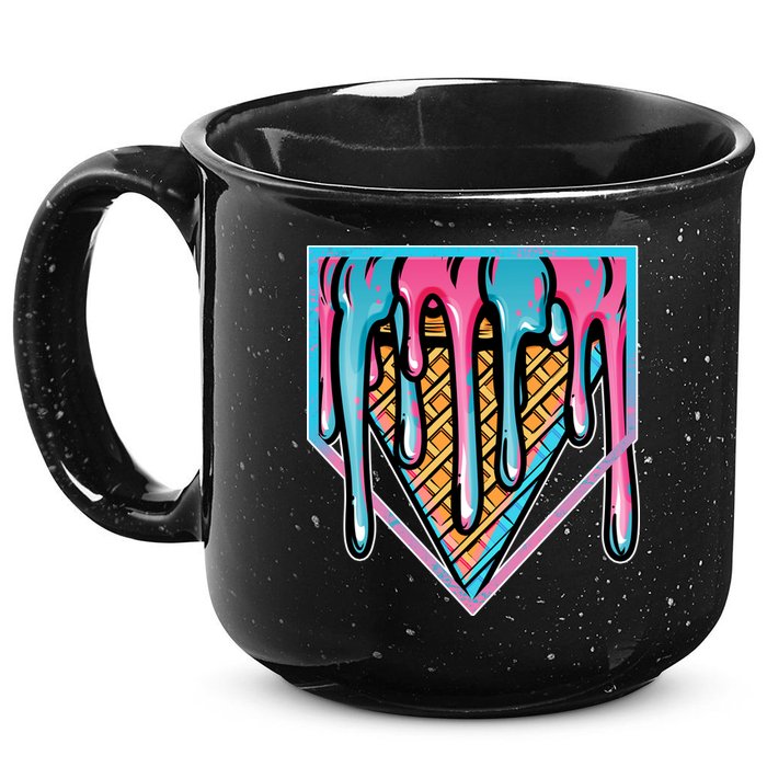 Cute Retro Melting Ice Cream Cone Baseball Home Plate 15oz Campfire Ceramic Mug
