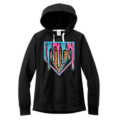 Cute Retro Melting Ice Cream Cone Baseball Home Plate Women's Fleece Hoodie