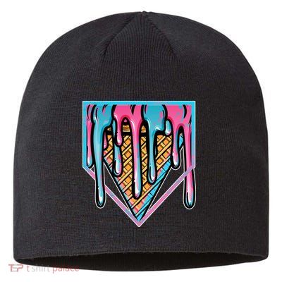 Cute Retro Melting Ice Cream Cone Baseball Home Plate Sustainable Beanie