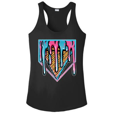 Cute Retro Melting Ice Cream Cone Baseball Home Plate Ladies PosiCharge Competitor Racerback Tank