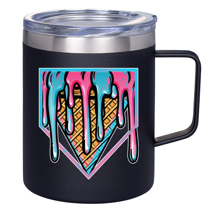 Cute Retro Melting Ice Cream Cone Baseball Home Plate 12oz Stainless Steel Coffee Mug