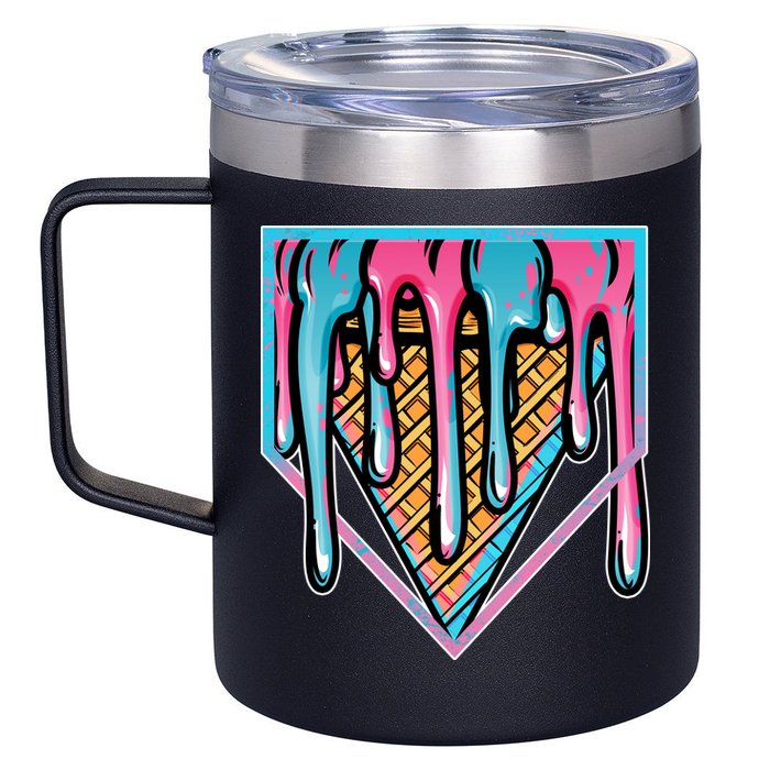 Cute Retro Melting Ice Cream Cone Baseball Home Plate 12oz Stainless Steel Coffee Mug