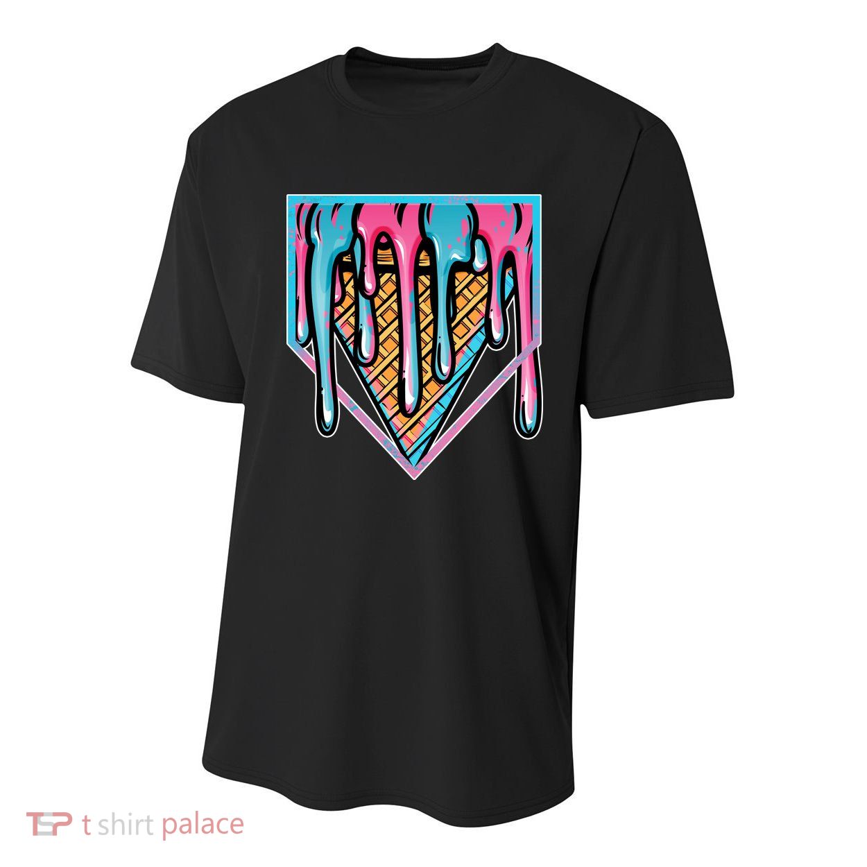 Cute Retro Melting Ice Cream Cone Baseball Home Plate Youth Performance Sprint T-Shirt