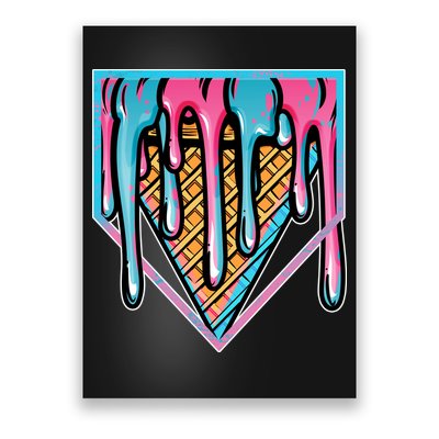 Cute Retro Melting Ice Cream Cone Baseball Home Plate Poster