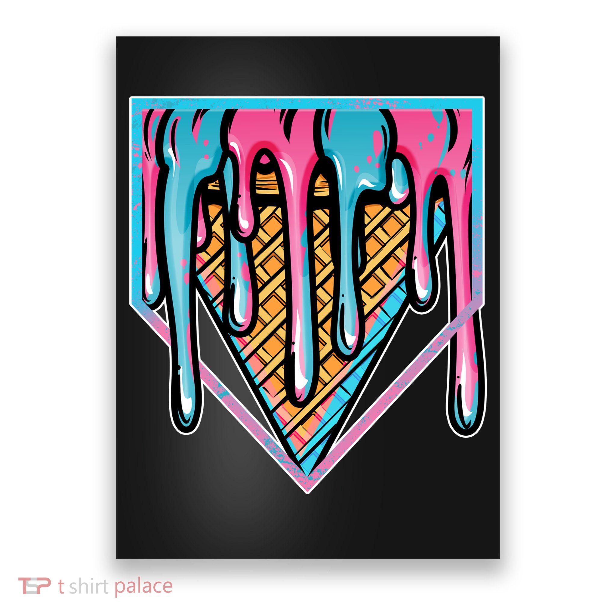 Cute Retro Melting Ice Cream Cone Baseball Home Plate Poster