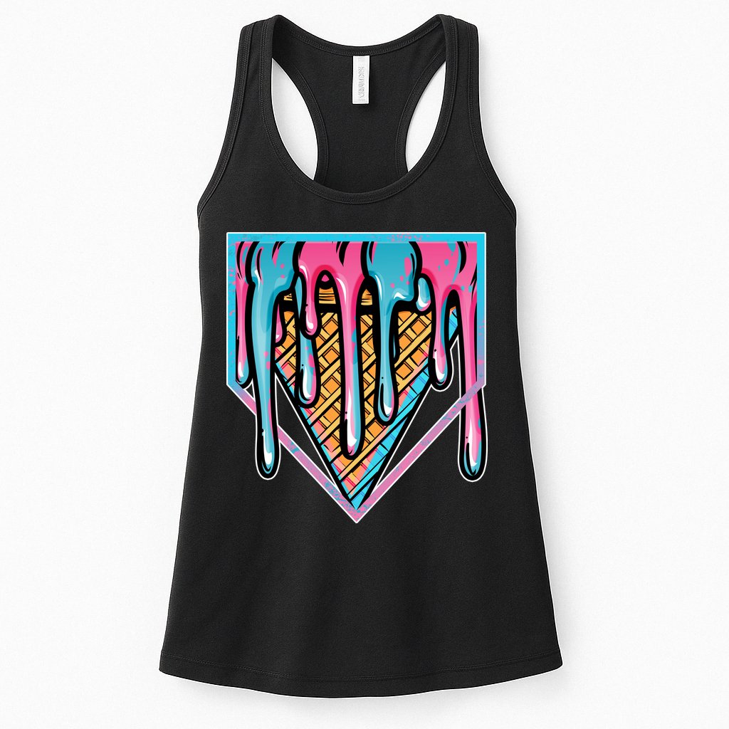 Cute Retro Melting Ice Cream Cone Baseball Home Plate Womens Tank Top