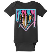 Cute Retro Melting Ice Cream Cone Baseball Home Plate Baby Bodysuit