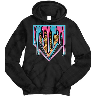 Cute Retro Melting Ice Cream Cone Baseball Home Plate Tie Dye Hoodie