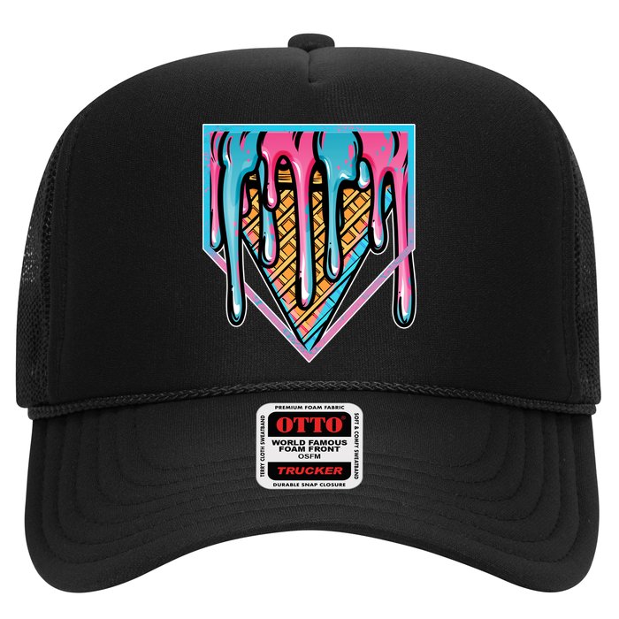 Cute Retro Melting Ice Cream Cone Baseball Home Plate Trucker Hat