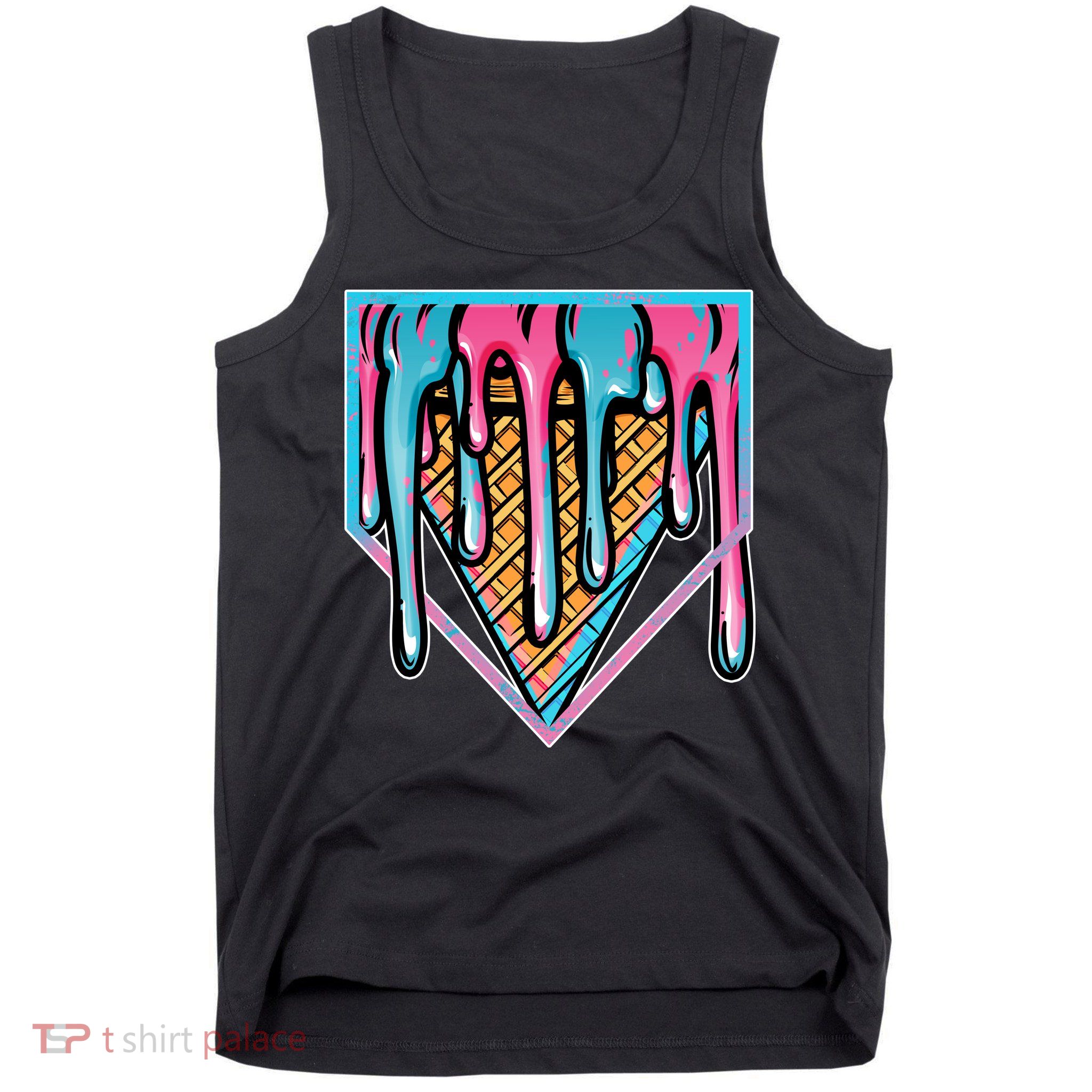 Cute Retro Melting Ice Cream Cone Baseball Home Plate Tank Top