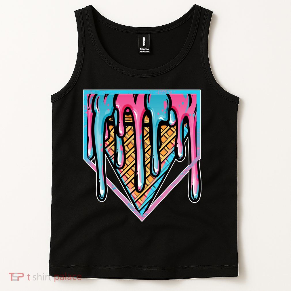 Cute Retro Melting Ice Cream Cone Baseball Home Plate Tank Top