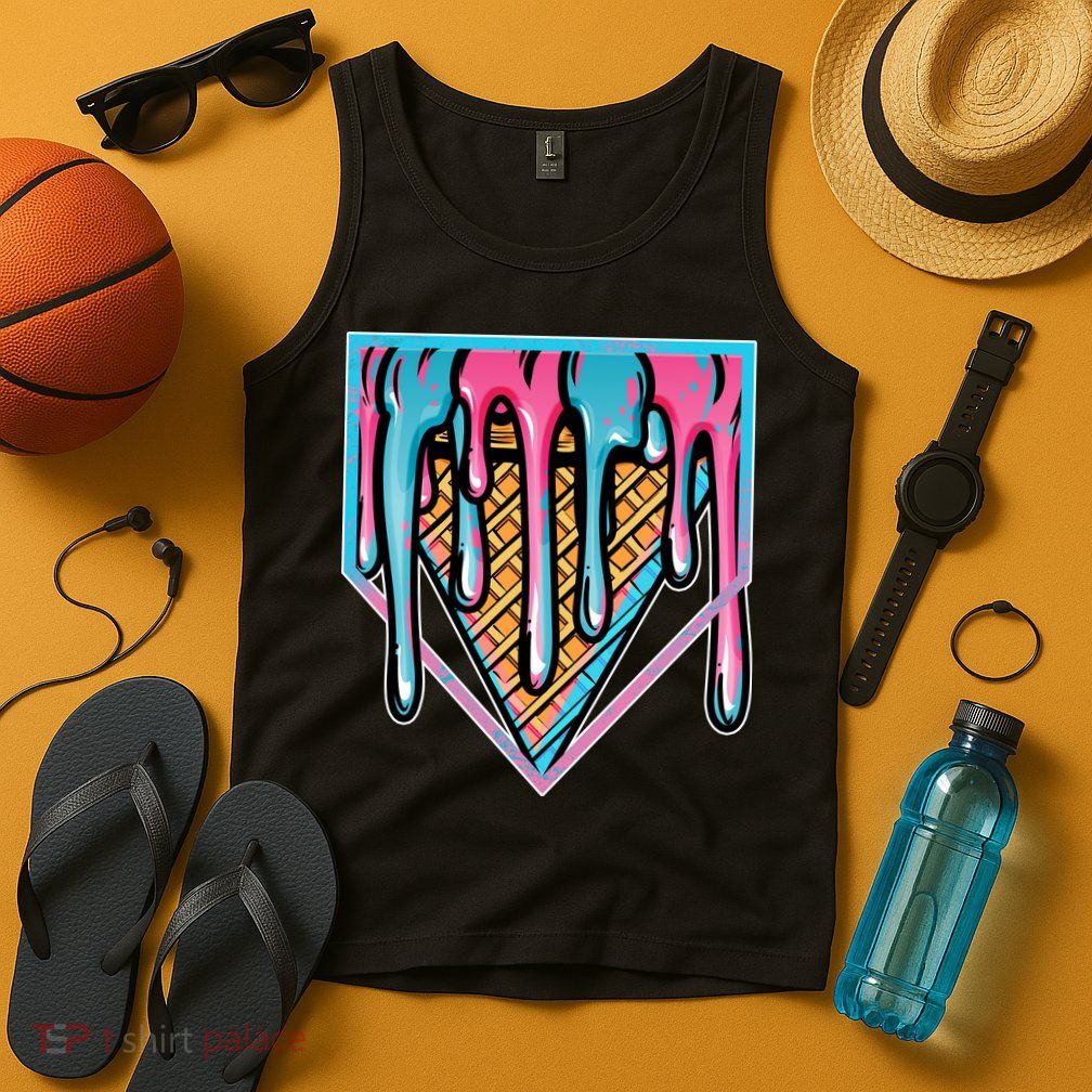 Cute Retro Melting Ice Cream Cone Baseball Home Plate Tank Top