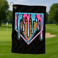 Cute Retro Melting Ice Cream Cone Baseball Home Plate Golf Towel