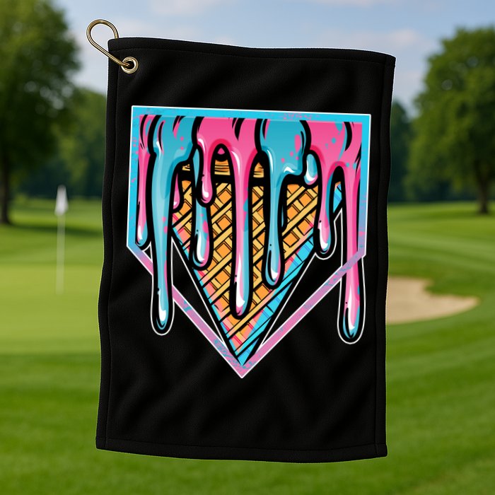 Cute Retro Melting Ice Cream Cone Baseball Home Plate Golf Towel