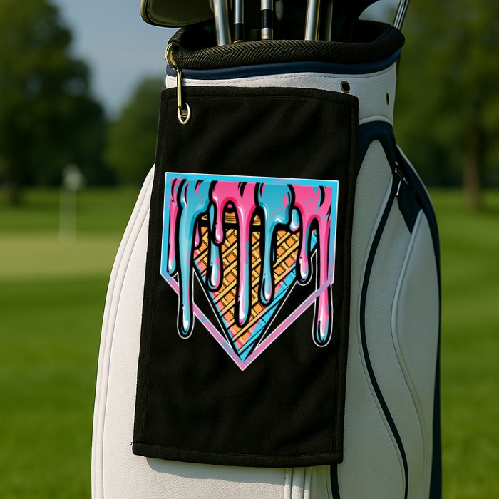 Cute Retro Melting Ice Cream Cone Baseball Home Plate Golf Towel