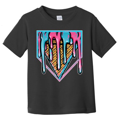 Cute Retro Melting Ice Cream Cone Baseball Home Plate Toddler T-Shirt