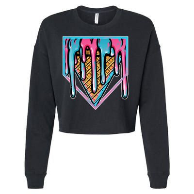 Cute Retro Melting Ice Cream Cone Baseball Home Plate Cropped Pullover Crew