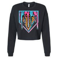 Cute Retro Melting Ice Cream Cone Baseball Home Plate Cropped Pullover Crew