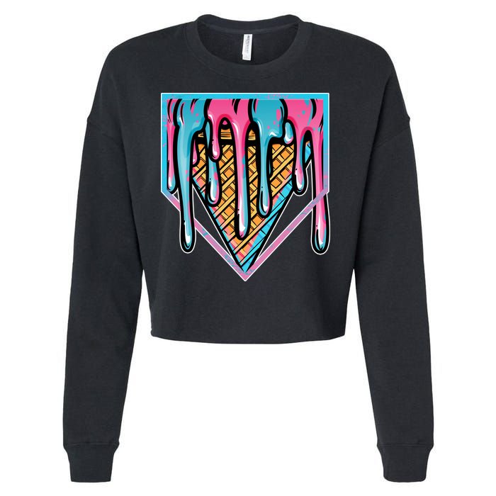 Cute Retro Melting Ice Cream Cone Baseball Home Plate Cropped Pullover Crew