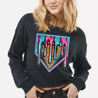 Cute Retro Melting Ice Cream Cone Baseball Home Plate Cropped Pullover Crew