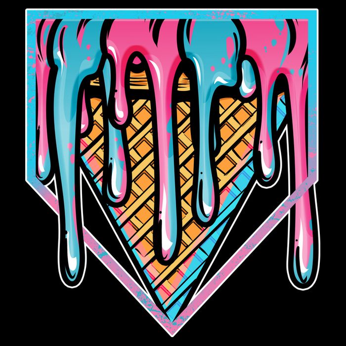 Cute Retro Melting Ice Cream Cone Baseball Home Plate Cropped Pullover Crew