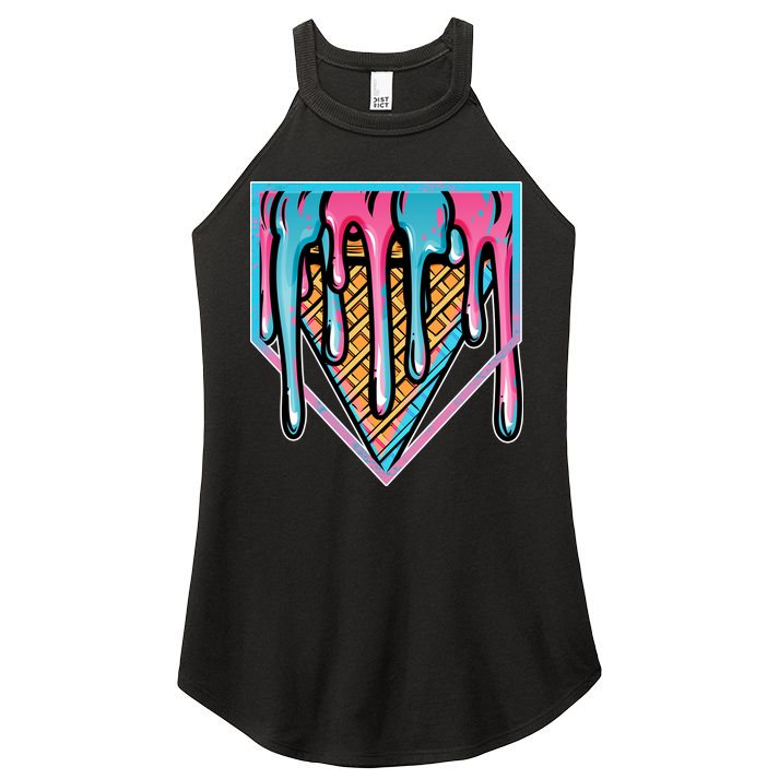 Cute Retro Melting Ice Cream Cone Baseball Home Plate Women's Perfect Tri Rocker Tank