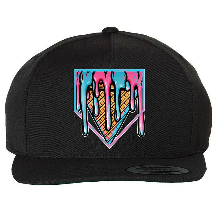 Cute Retro Melting Ice Cream Cone Baseball Home Plate Wool Snapback Cap