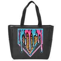 Cute Retro Melting Ice Cream Cone Baseball Home Plate Zip Tote Bag