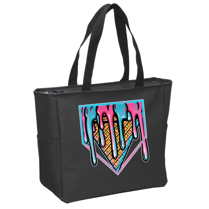 Cute Retro Melting Ice Cream Cone Baseball Home Plate Zip Tote Bag