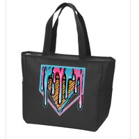 Cute Retro Melting Ice Cream Cone Baseball Home Plate Zip Tote Bag