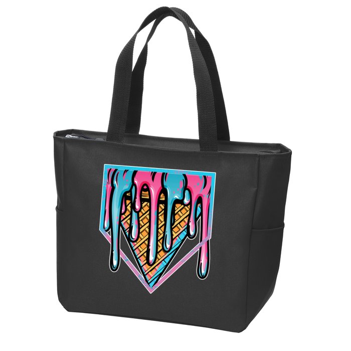 Cute Retro Melting Ice Cream Cone Baseball Home Plate Zip Tote Bag