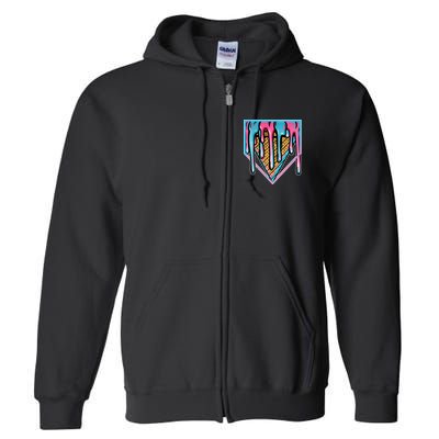 Cute Retro Melting Ice Cream Cone Baseball Home Plate Full Zip Hoodie