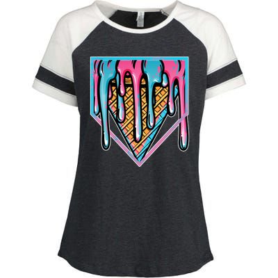 Cute Retro Melting Ice Cream Cone Baseball Home Plate Enza Ladies Jersey Colorblock Tee