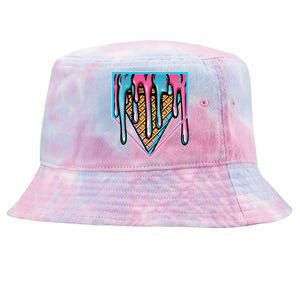 Cute Retro Melting Ice Cream Cone Baseball Home Plate Tie-Dyed Bucket Hat