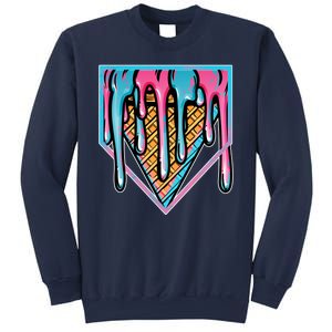 Cute Retro Melting Ice Cream Cone Baseball Home Plate Sweatshirt