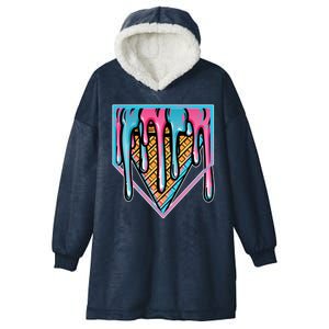 Cute Retro Melting Ice Cream Cone Baseball Home Plate Hooded Wearable Blanket